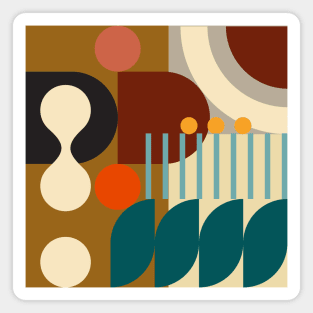 Modern Abstract Geometric Pattern Bauhaus Doodle Orange Gold Rust Style Magnet